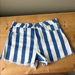 Blue and White Striped Women's Shorts